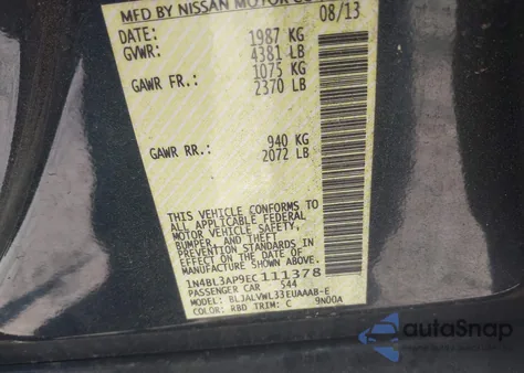 2014 Nissan Altima 3.5 Sl из США, поврежденный, VIN 1N4BL3AP9EC111378